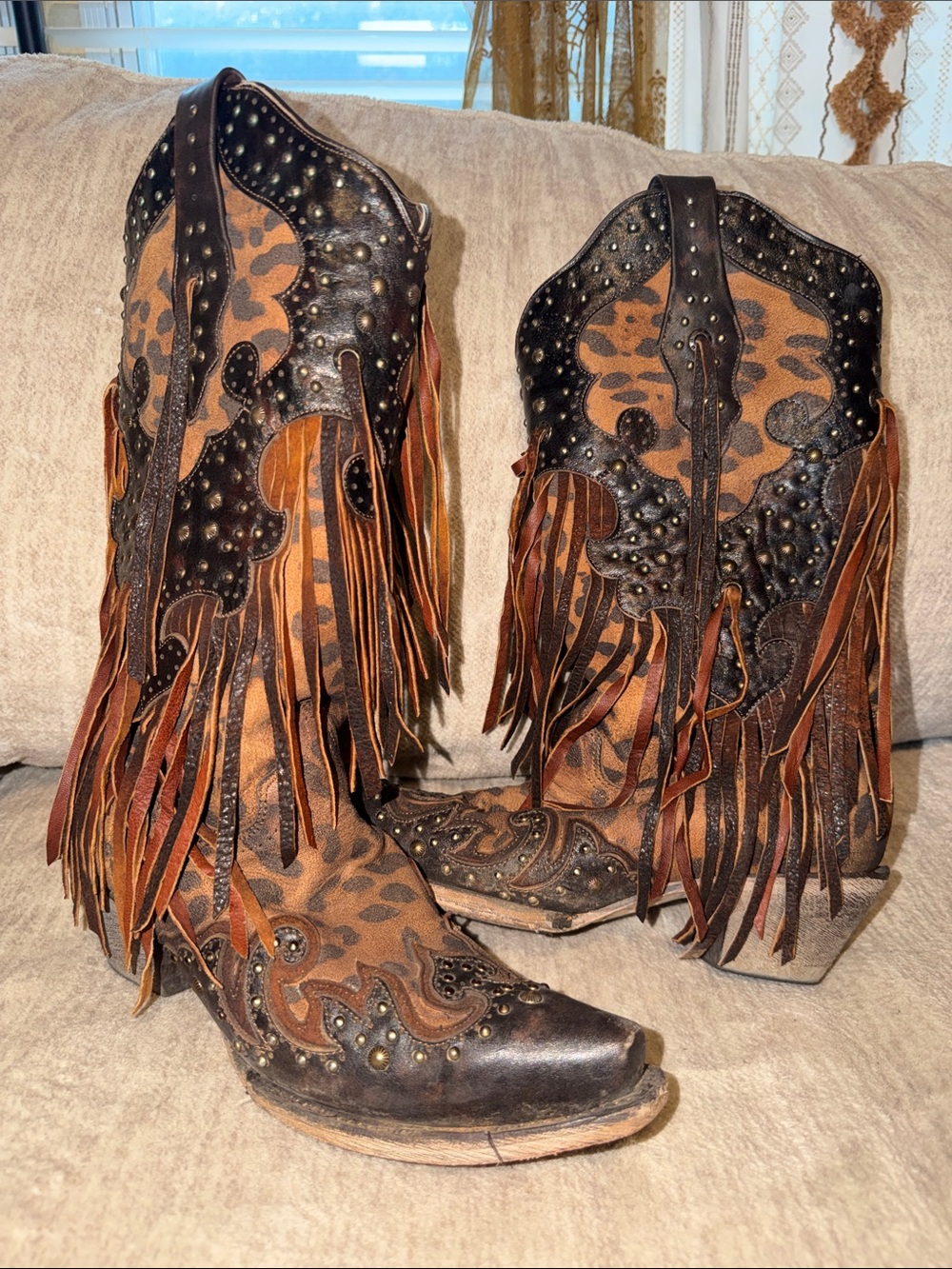 Corral Leopard Fringe Boots